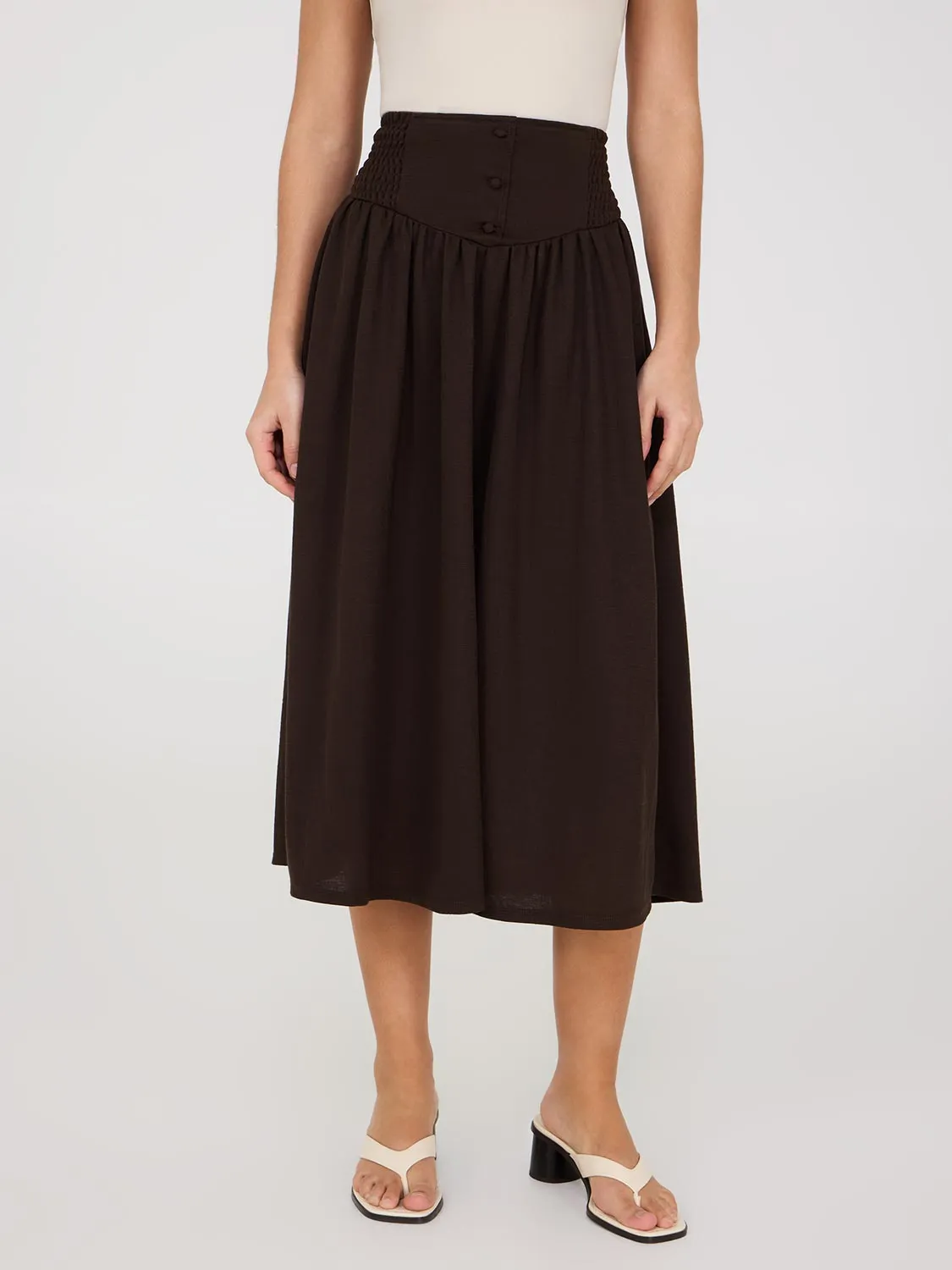 Midi Skirt With Smocked Waistband