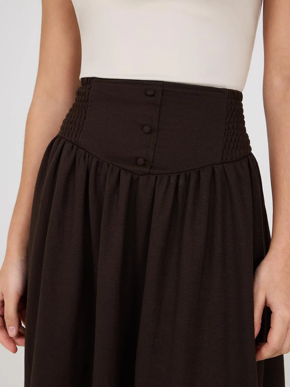 Midi Skirt With Smocked Waistband