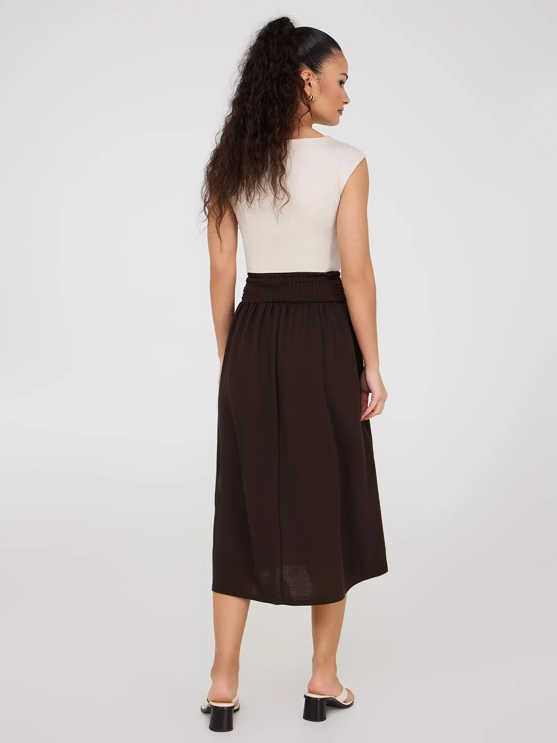Midi Skirt With Smocked Waistband