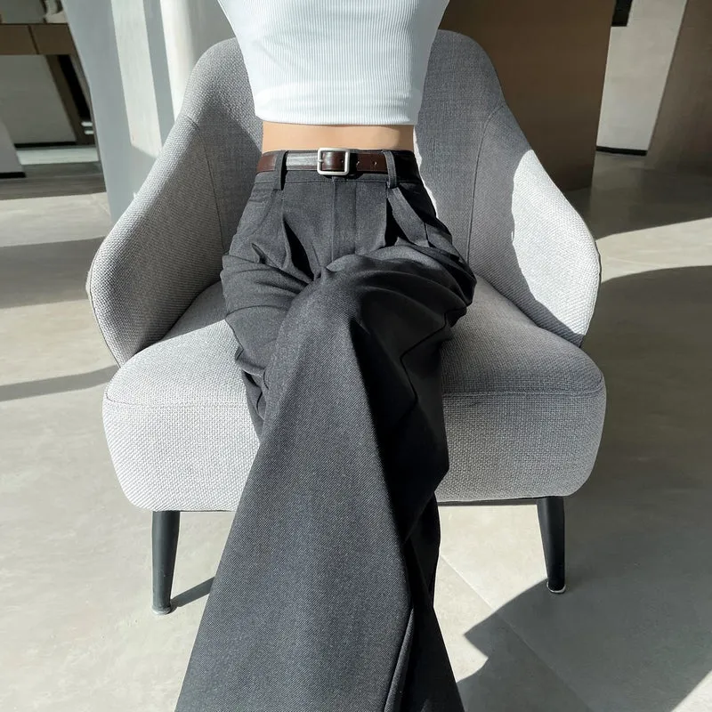 Minimalist Style High Rise Drawstring Waisted Pleated Trousers
