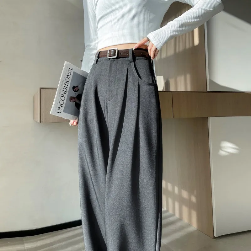 Minimalist Style High Rise Drawstring Waisted Pleated Trousers