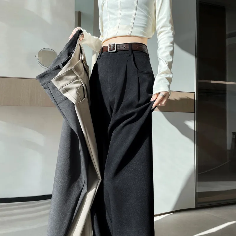 Minimalist Style High Rise Drawstring Waisted Pleated Trousers