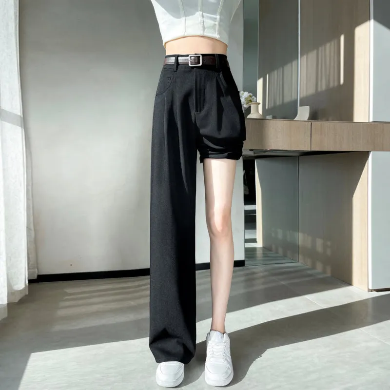 Minimalist Style High Rise Drawstring Waisted Pleated Trousers