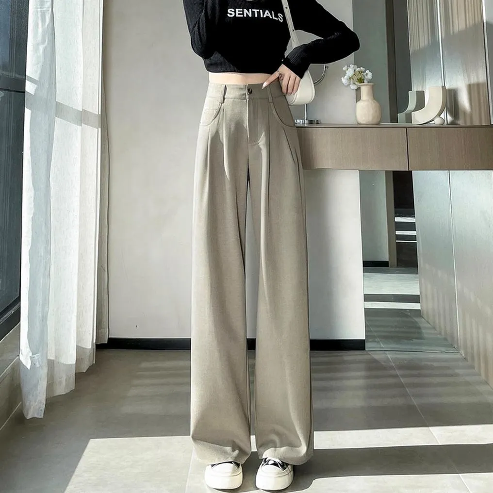 Minimalist Style High Rise Drawstring Waisted Pleated Trousers
