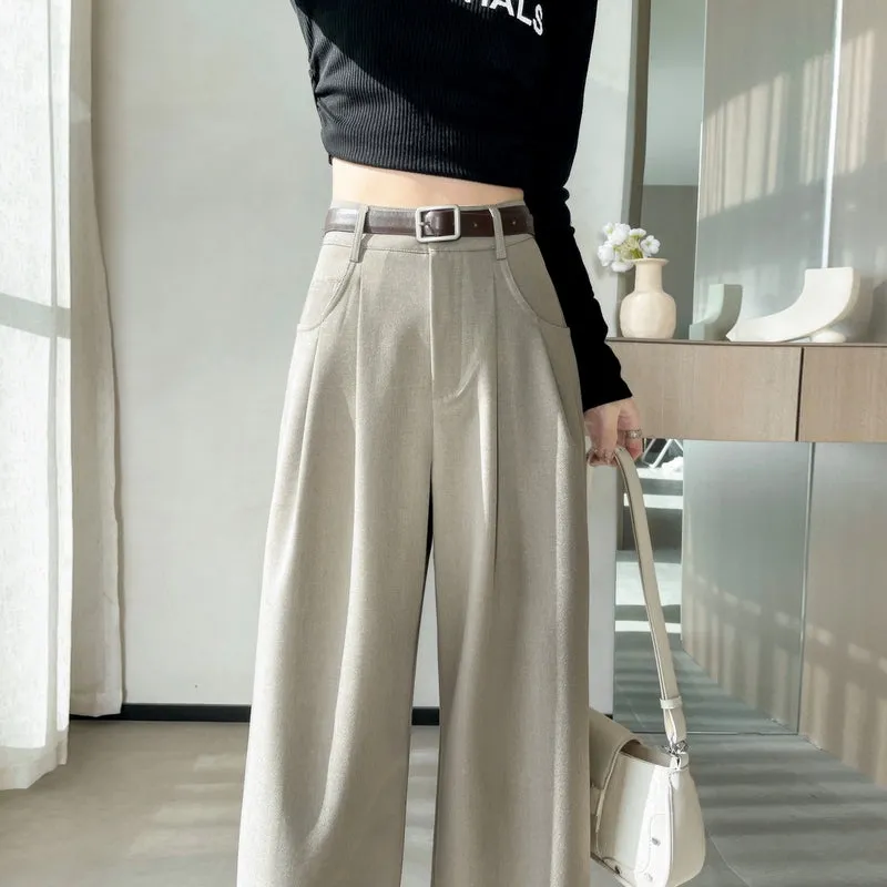 Minimalist Style High Rise Drawstring Waisted Pleated Trousers