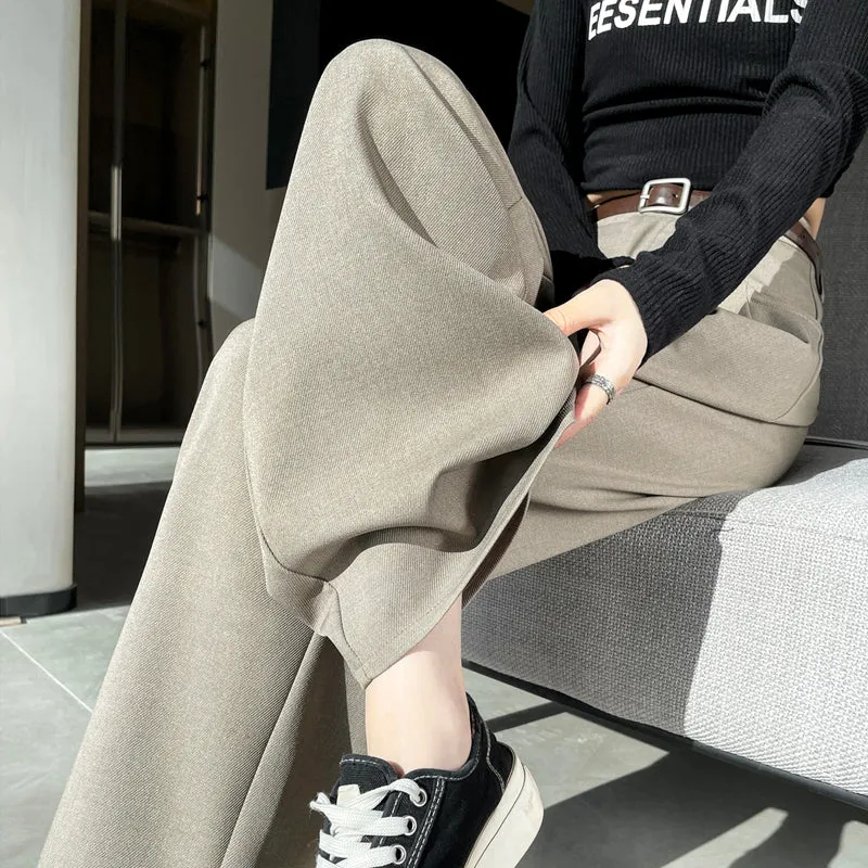 Minimalist Style High Rise Drawstring Waisted Pleated Trousers