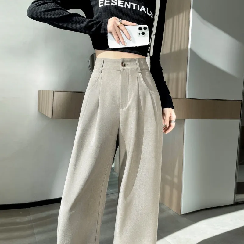 Minimalist Style High Rise Drawstring Waisted Pleated Trousers