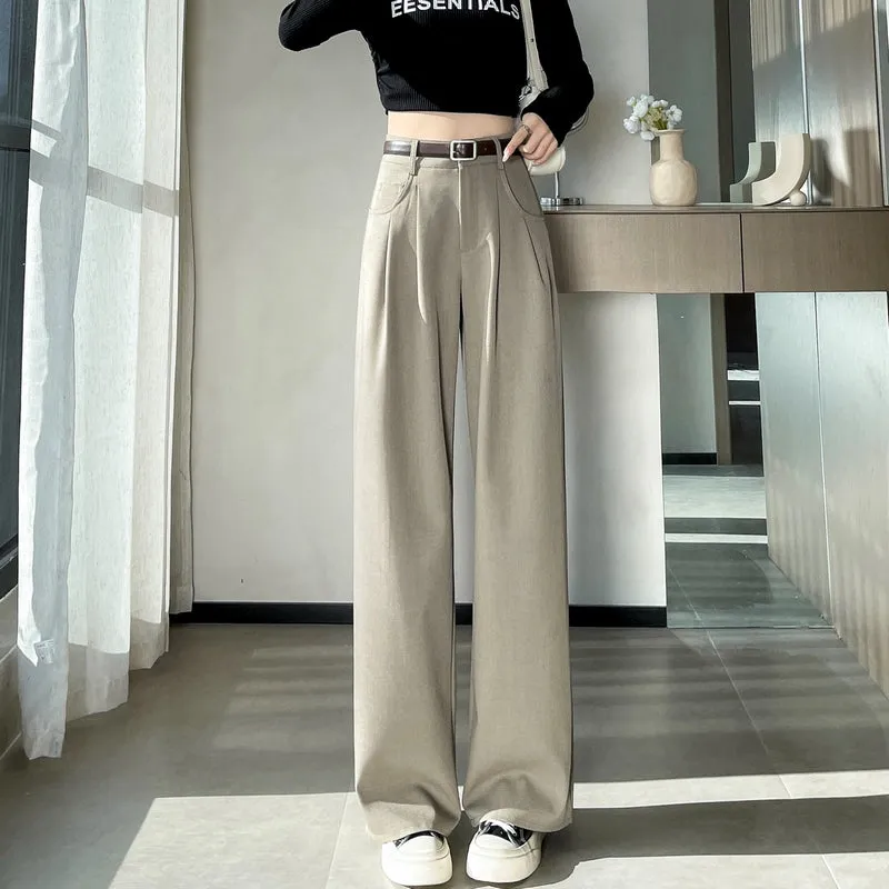 Minimalist Style High Rise Drawstring Waisted Pleated Trousers