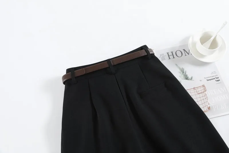Minimalist Style High Rise Drawstring Waisted Pleated Trousers