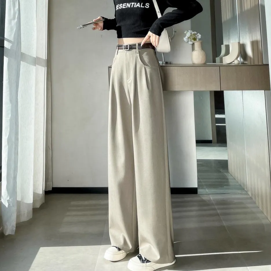 Minimalist Style High Rise Drawstring Waisted Pleated Trousers