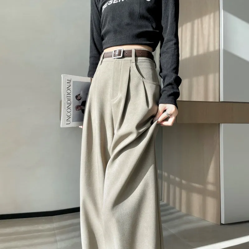 Minimalist Style High Rise Drawstring Waisted Pleated Trousers