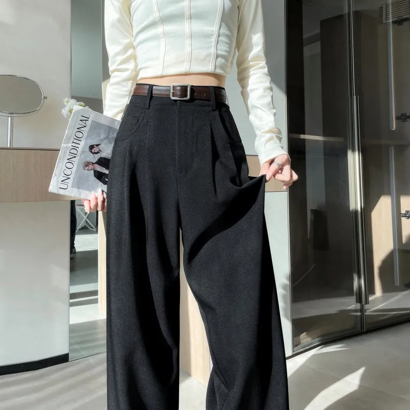 Minimalist Style High Rise Drawstring Waisted Pleated Trousers
