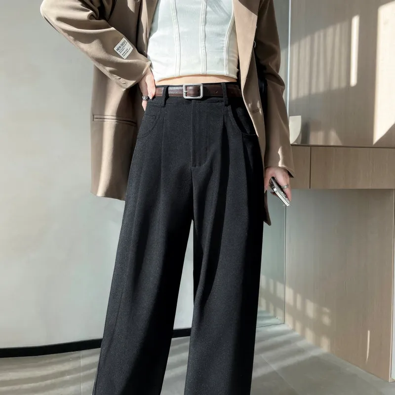 Minimalist Style High Rise Drawstring Waisted Pleated Trousers