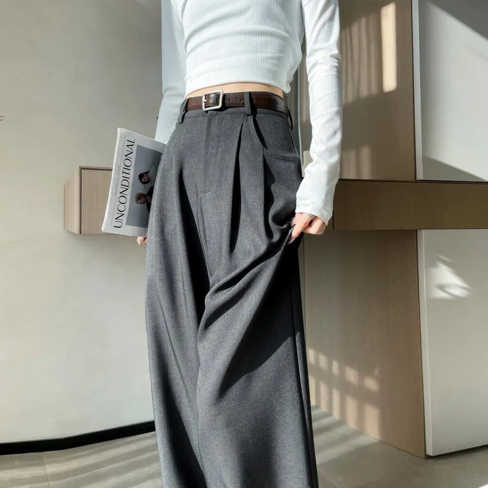 Minimalist Style High Rise Drawstring Waisted Pleated Trousers