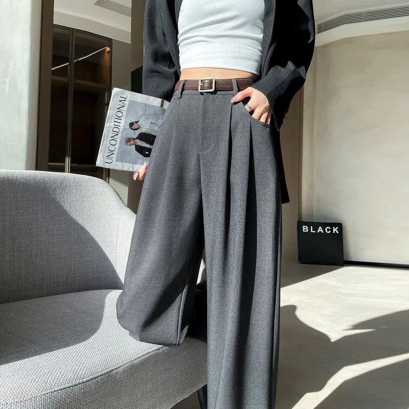 Minimalist Style High Rise Drawstring Waisted Pleated Trousers