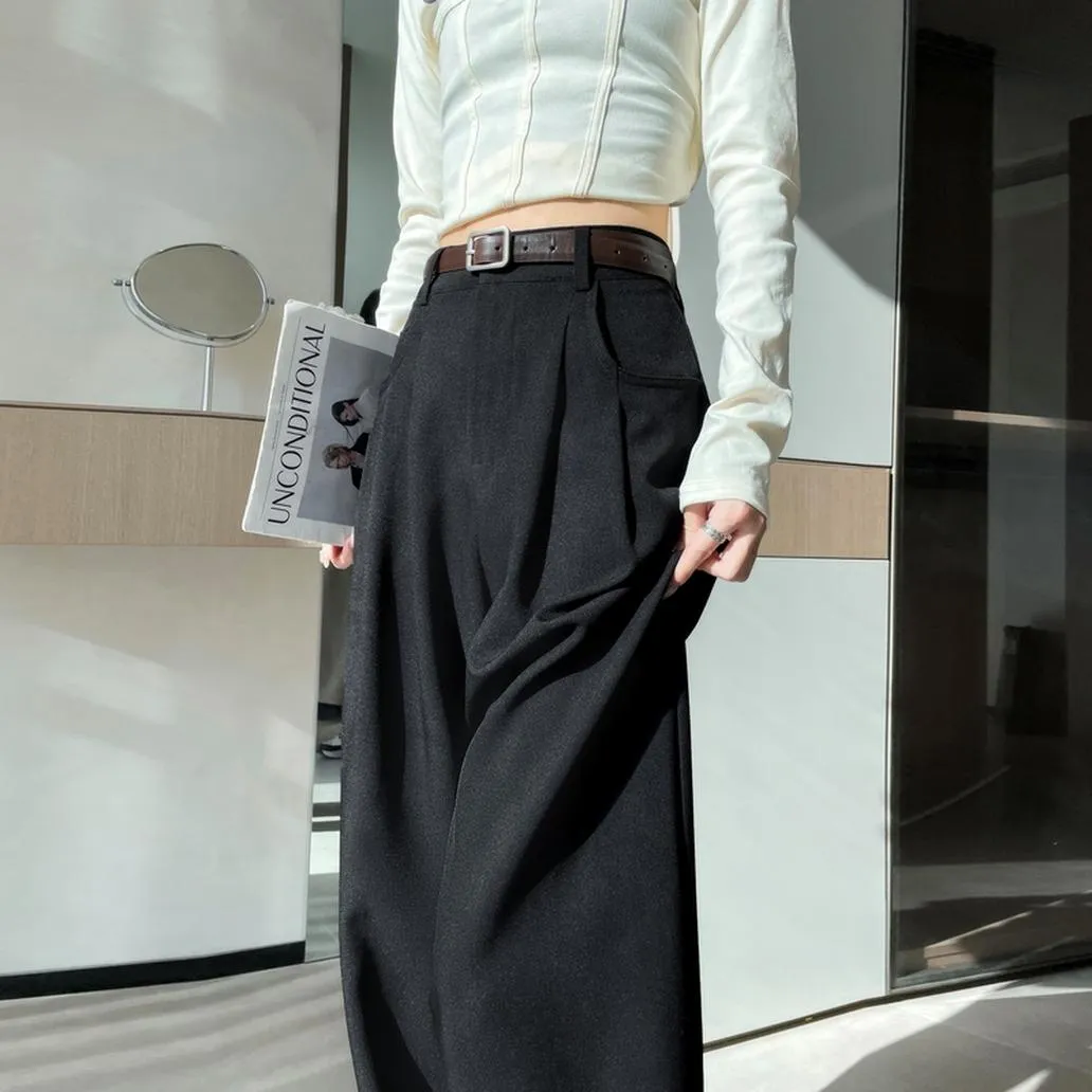 Minimalist Style High Rise Drawstring Waisted Pleated Trousers