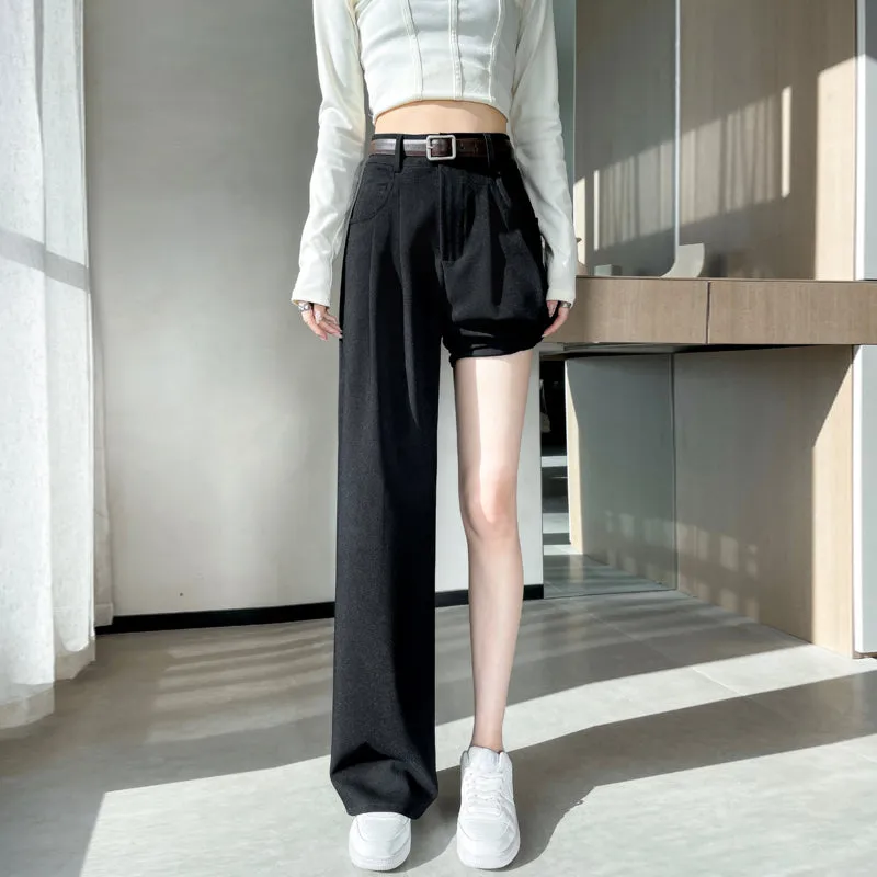 Minimalist Style High Rise Drawstring Waisted Pleated Trousers