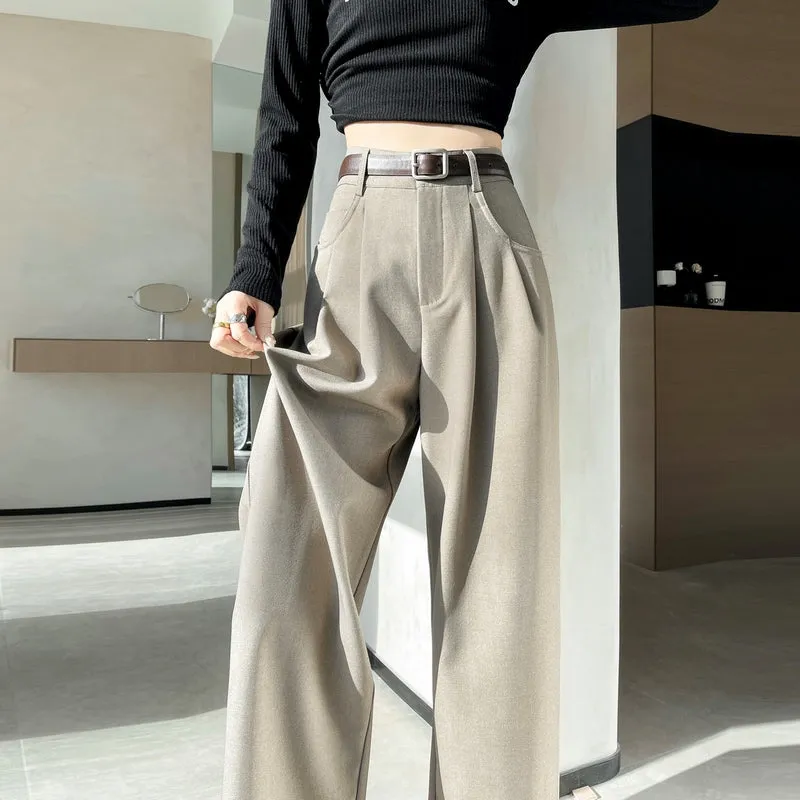 Minimalist Style High Rise Drawstring Waisted Pleated Trousers