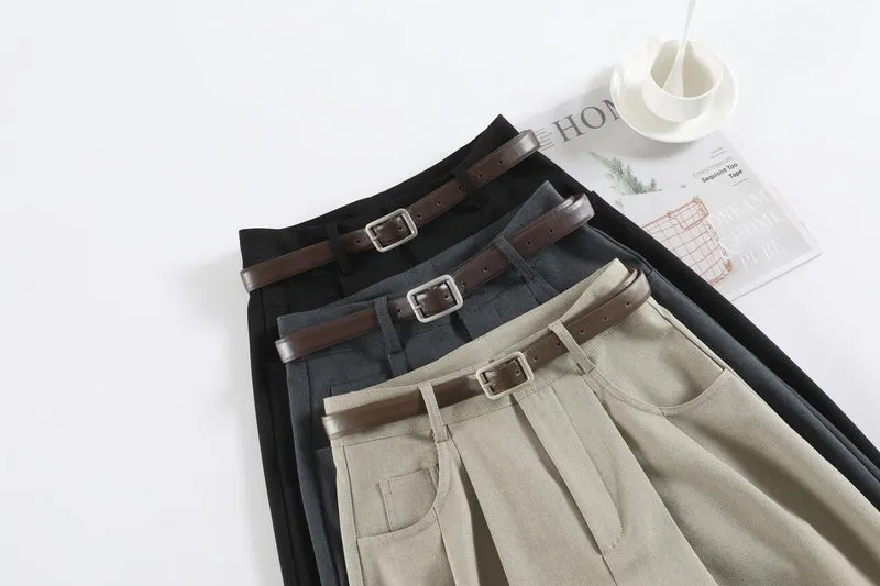 Minimalist Style High Rise Drawstring Waisted Pleated Trousers