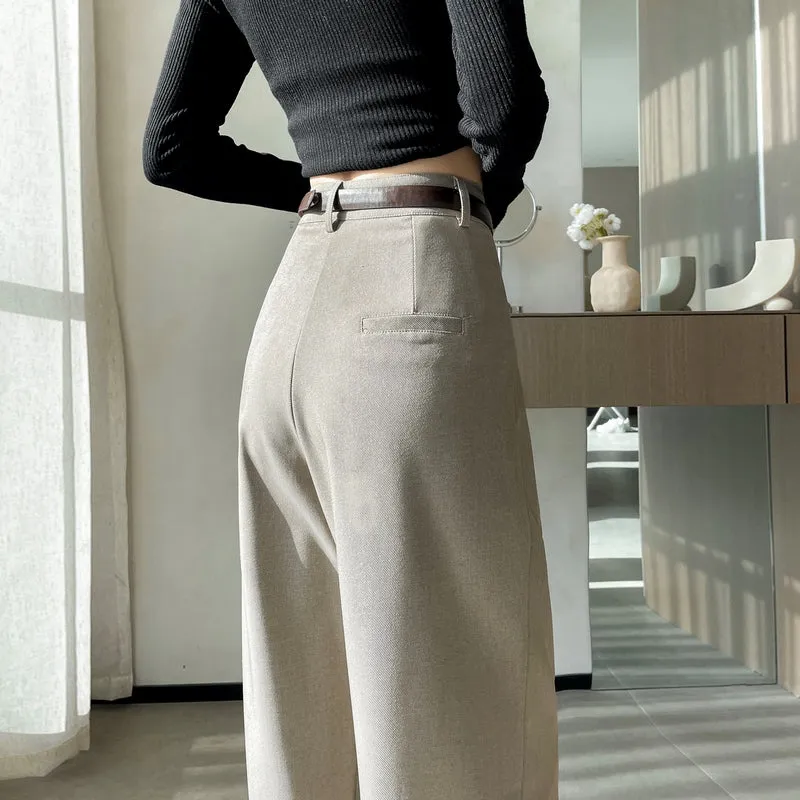 Minimalist Style High Rise Drawstring Waisted Pleated Trousers