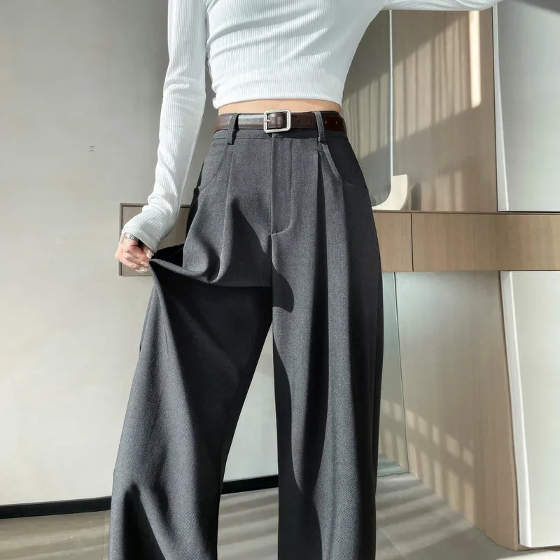 Minimalist Style High Rise Drawstring Waisted Pleated Trousers