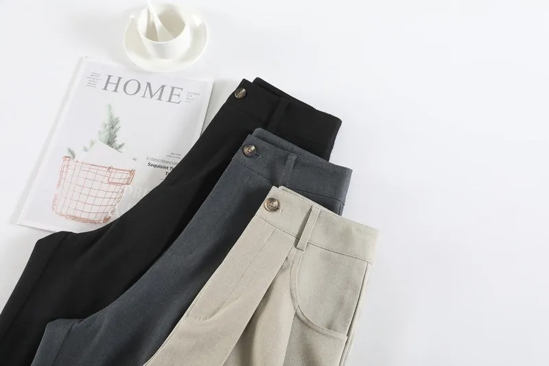 Minimalist Style High Rise Drawstring Waisted Pleated Trousers