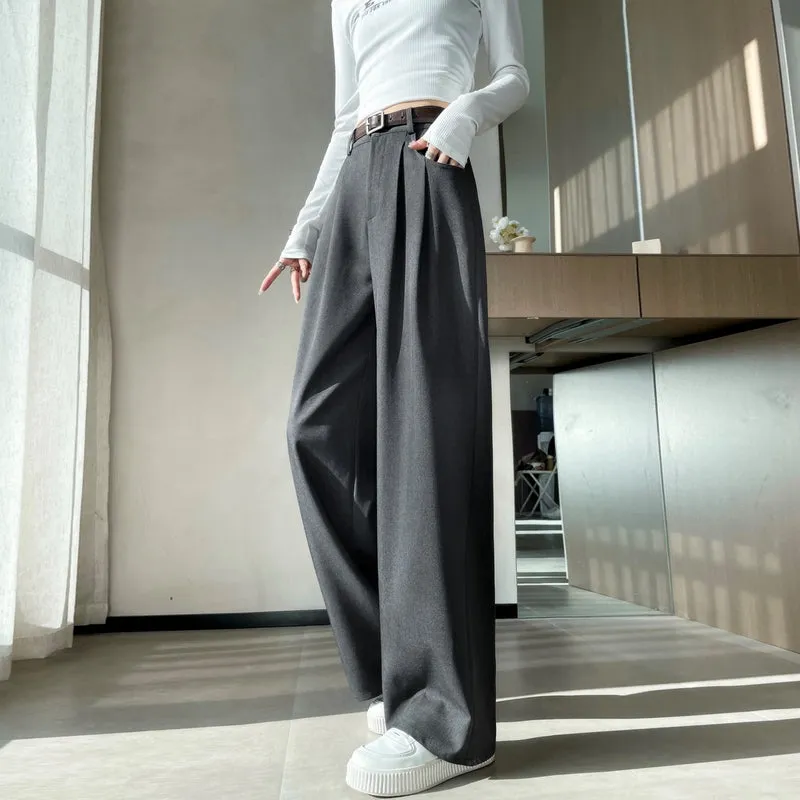 Minimalist Style High Rise Drawstring Waisted Pleated Trousers