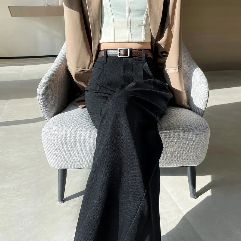 Minimalist Style High Rise Drawstring Waisted Pleated Trousers