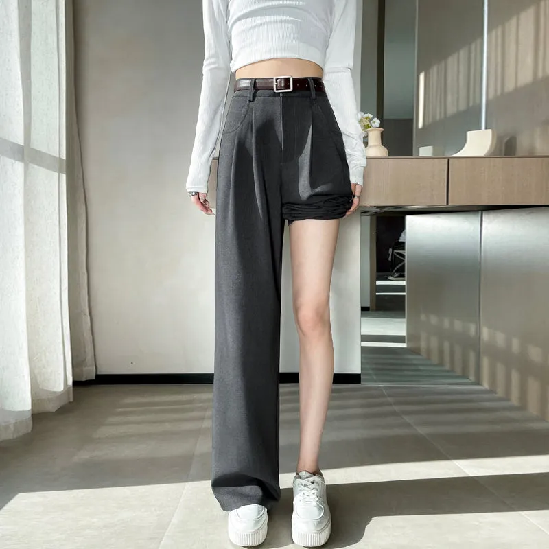 Minimalist Style High Rise Drawstring Waisted Pleated Trousers