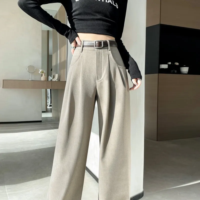 Minimalist Style High Rise Drawstring Waisted Pleated Trousers