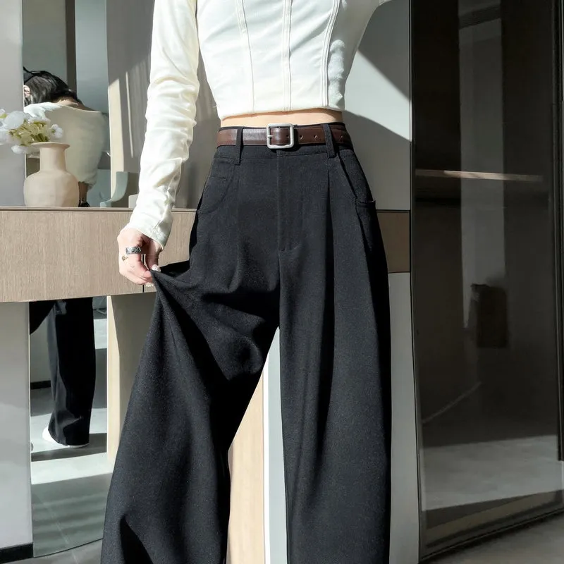Minimalist Style High Rise Drawstring Waisted Pleated Trousers