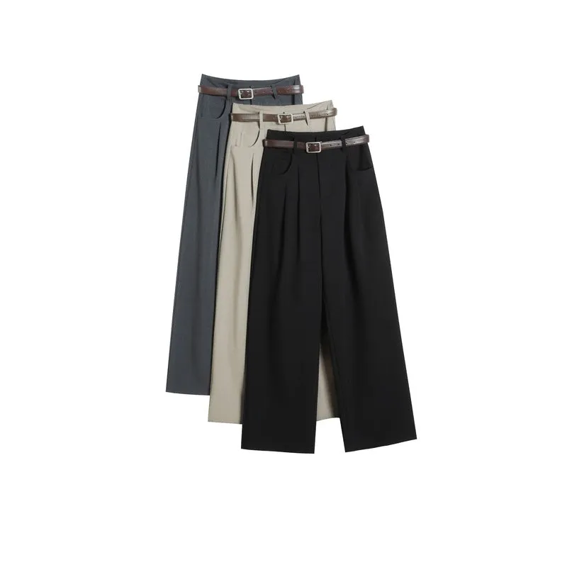 Minimalist Style High Rise Drawstring Waisted Pleated Trousers