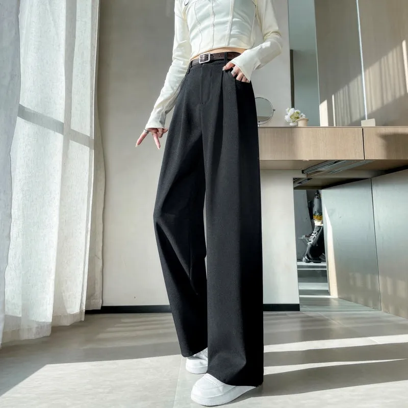 Minimalist Style High Rise Drawstring Waisted Pleated Trousers