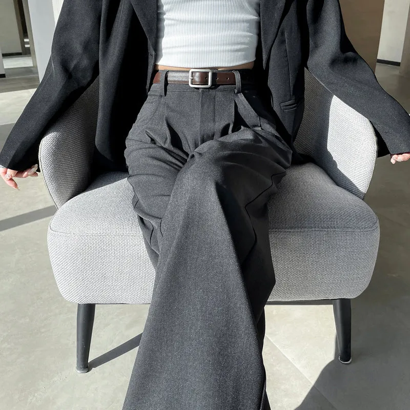 Minimalist Style High Rise Drawstring Waisted Pleated Trousers