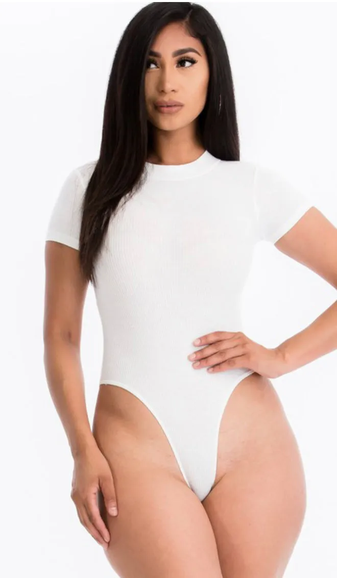 Mock Neck Ribbed Bodysuit