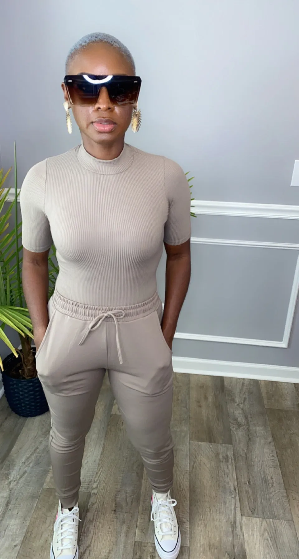 Mock Neck Ribbed Bodysuit