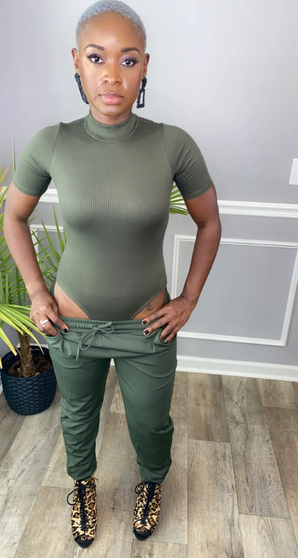 Mock Neck Ribbed Bodysuit