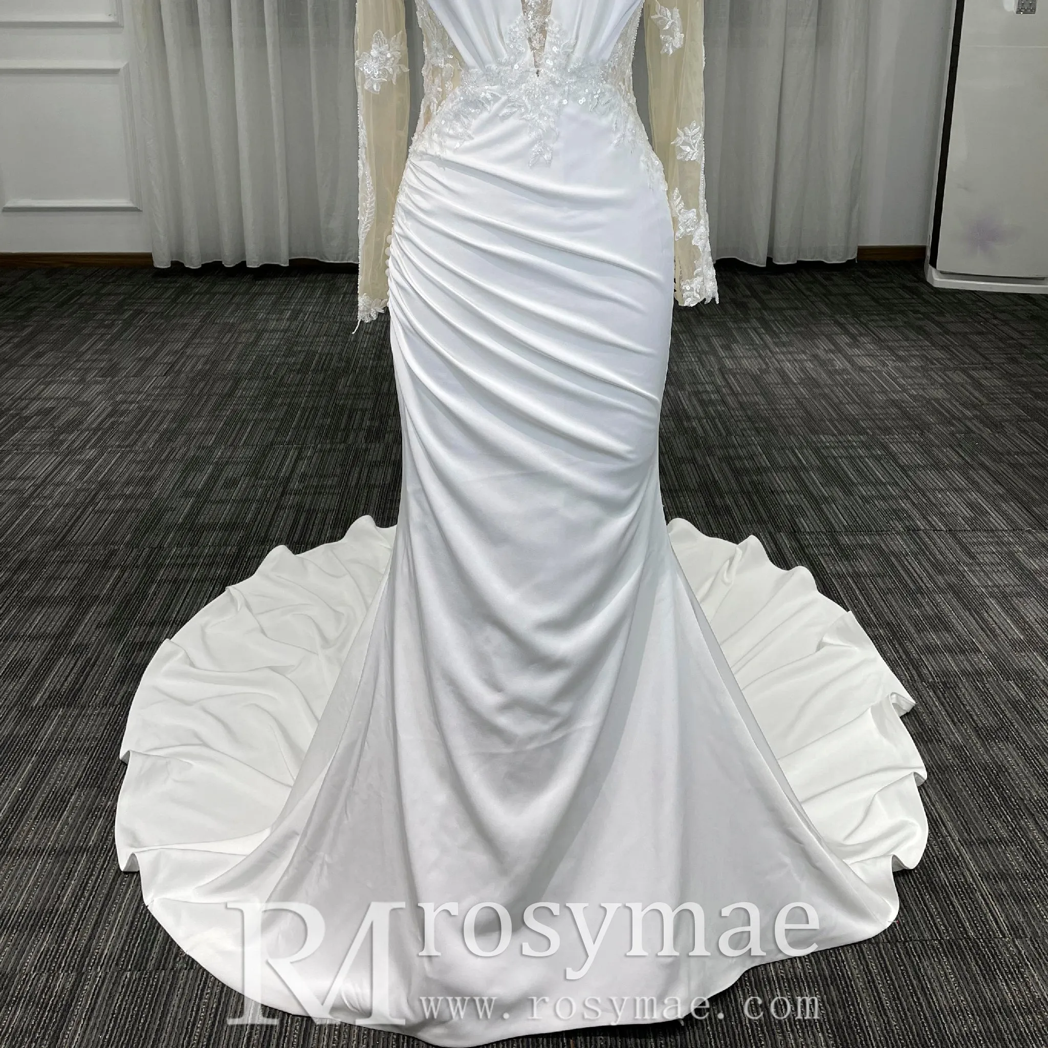 Most Beautiful Mermaid Wedding Dresses with Sheer Long Sleeve