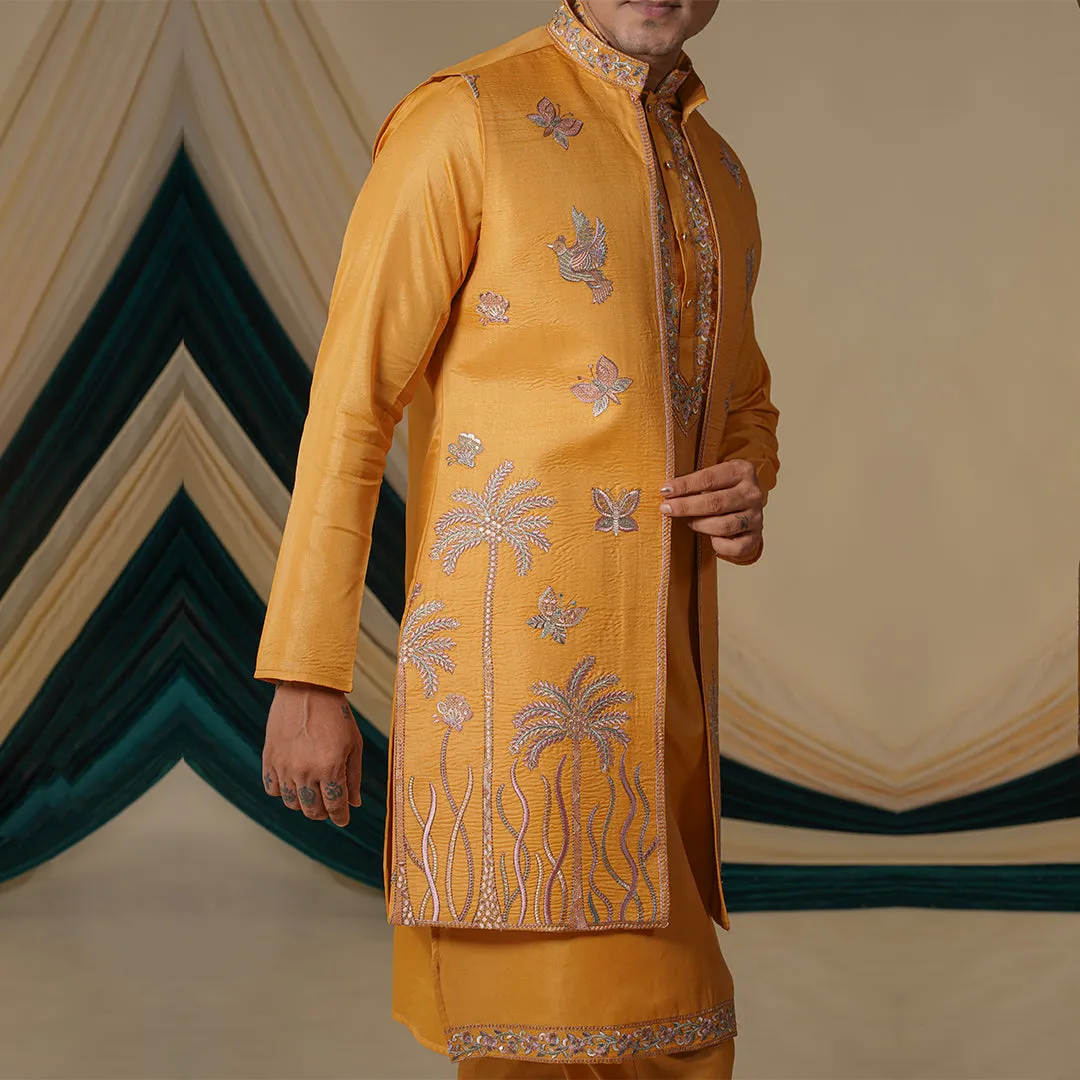 Mustrad Multi-Colour ThreadWork  Embroidery Kurta Set With Jacket