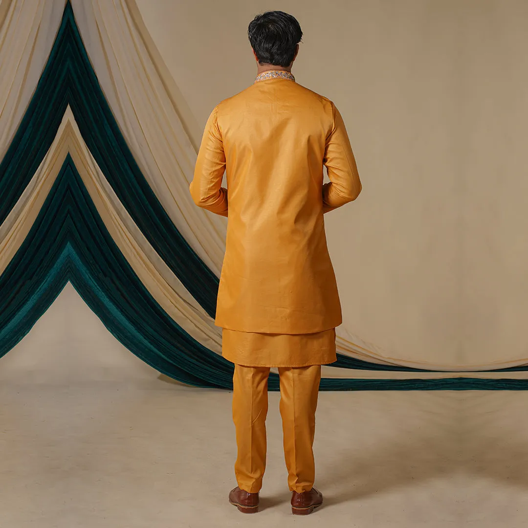 Mustrad Multi-Colour ThreadWork  Embroidery Kurta Set With Jacket