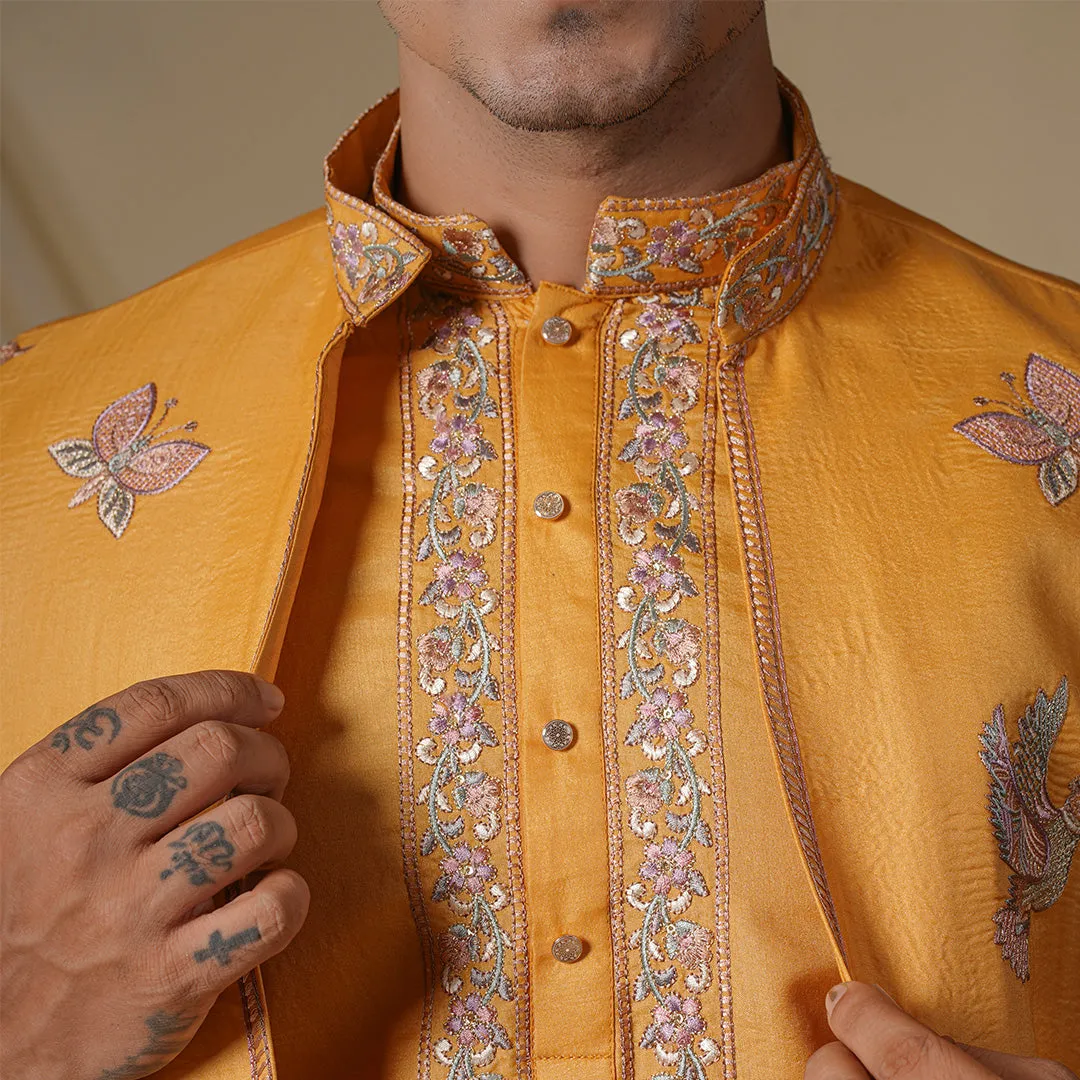 Mustrad Multi-Colour ThreadWork  Embroidery Kurta Set With Jacket