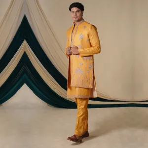 Mustrad Multi-Colour ThreadWork  Embroidery Kurta Set With Jacket