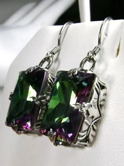 Mystic Topaz Earrings, GL Earrings, Art Deco Sterling Silver Filigree, Vintage Jewelry #E15.