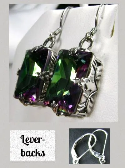 Mystic Topaz Earrings, GL Earrings, Art Deco Sterling Silver Filigree, Vintage Jewelry #E15.