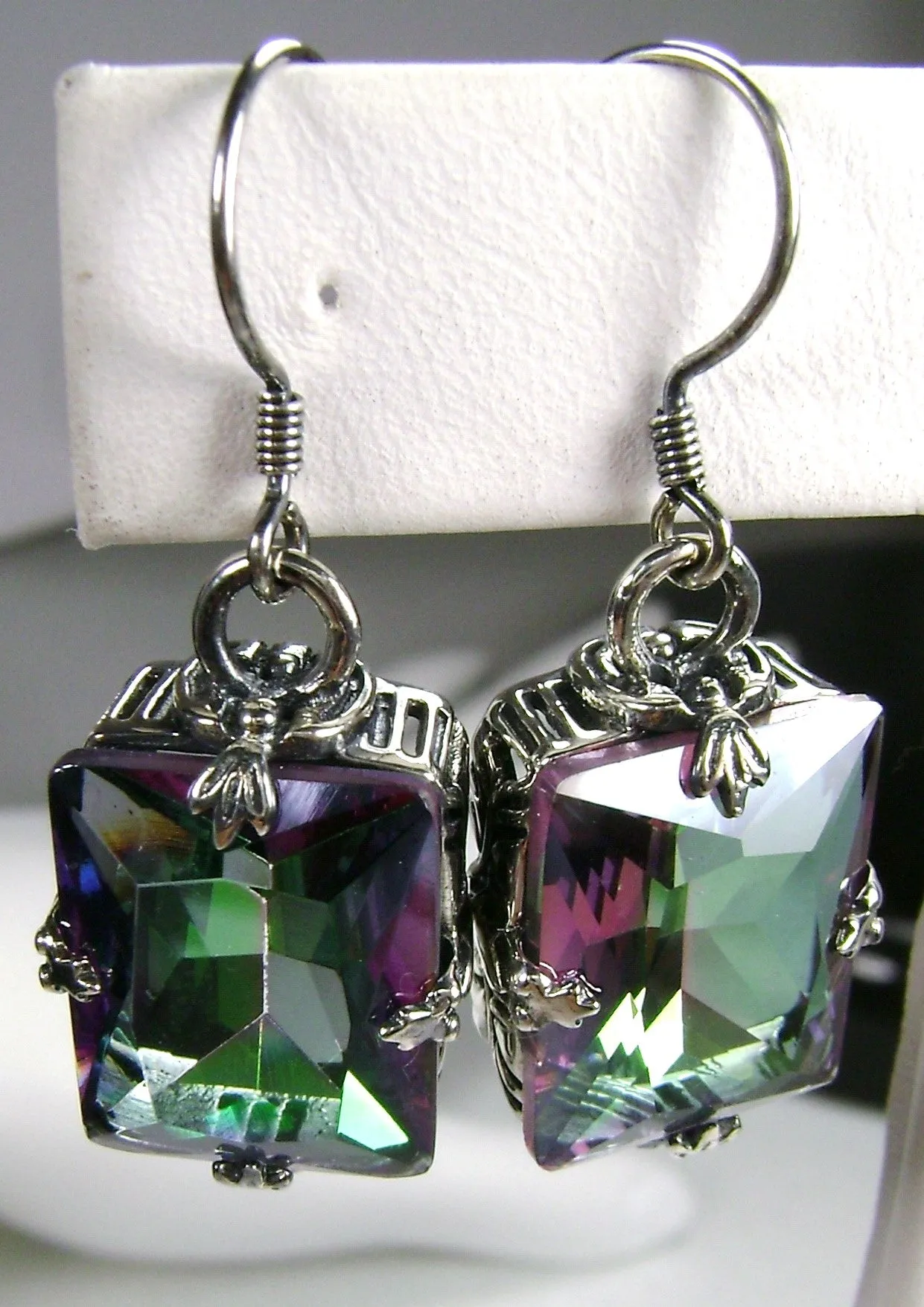 Mystic Topaz Earrings, GL Earrings, Art Deco Sterling Silver Filigree, Vintage Jewelry #E15.