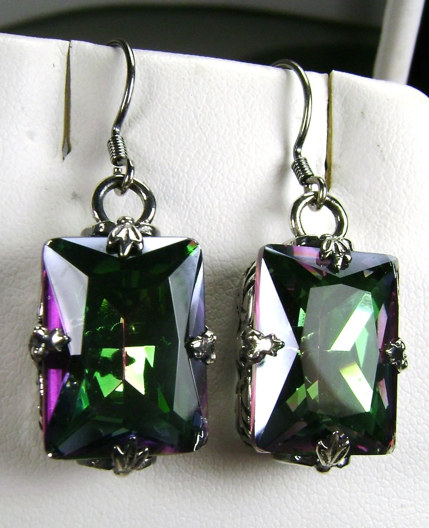 Mystic Topaz Earrings, GL Earrings, Art Deco Sterling Silver Filigree, Vintage Jewelry #E15.