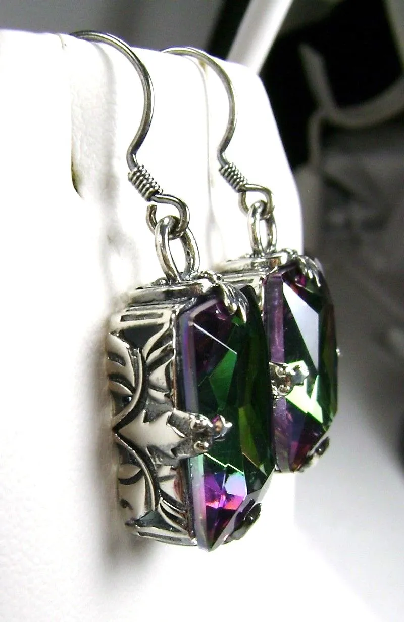 Mystic Topaz Earrings, GL Earrings, Art Deco Sterling Silver Filigree, Vintage Jewelry #E15.