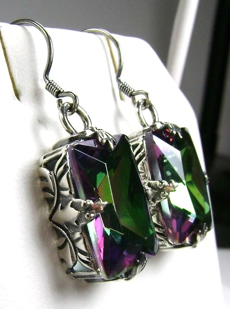 Mystic Topaz Earrings, GL Earrings, Art Deco Sterling Silver Filigree, Vintage Jewelry #E15.
