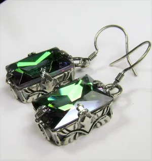 Mystic Topaz Earrings, GL Earrings, Art Deco Sterling Silver Filigree, Vintage Jewelry #E15.