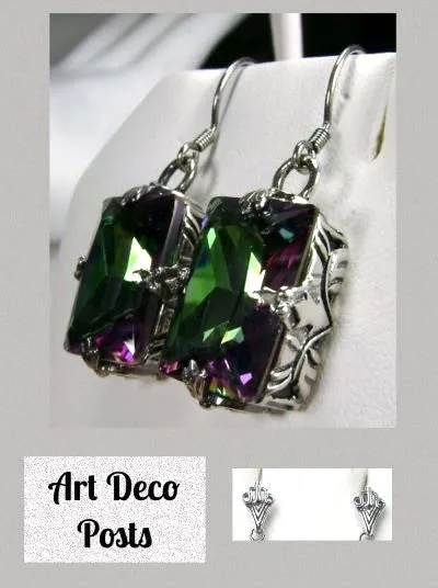 Mystic Topaz Earrings, GL Earrings, Art Deco Sterling Silver Filigree, Vintage Jewelry #E15.